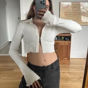 MARBLE White Ribbed Front Clasp CropTop